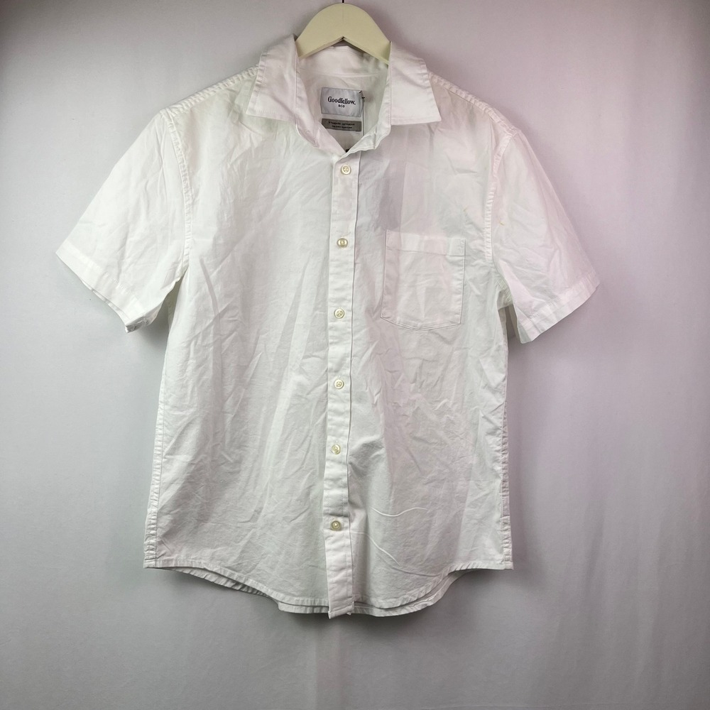 Goodfellow & Co Mens Short Sleeve Poplin Button Up Shirt Clean White Medium